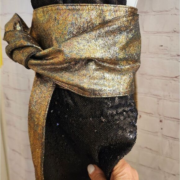 NWT Luxury Boutique Iridescent Metallic Leather Obi Wrap Belt One Size Ret. $250